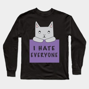 Cat Hates Everyone {Purple Sign) Long Sleeve T-Shirt